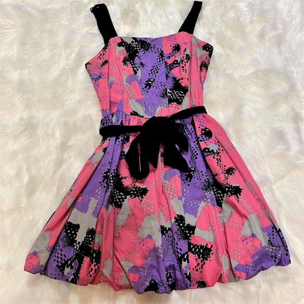 Pink Purple Grey & Black Belted Bubble Party Dress